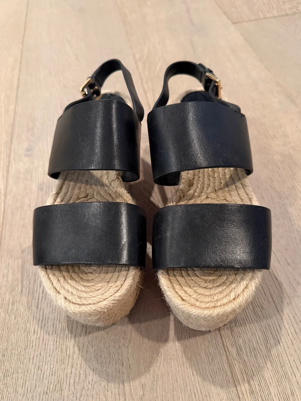 Michael Kors Collection Black Espadrille Wedge Sandals with Slingback Strap
